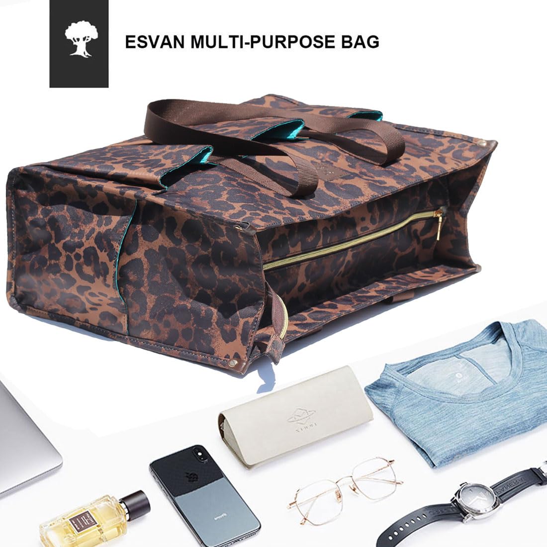 ESVAN Utility Tote Bag with Zip Top Waterproof Teacher Tote Bag for Teacher Work Women Beach