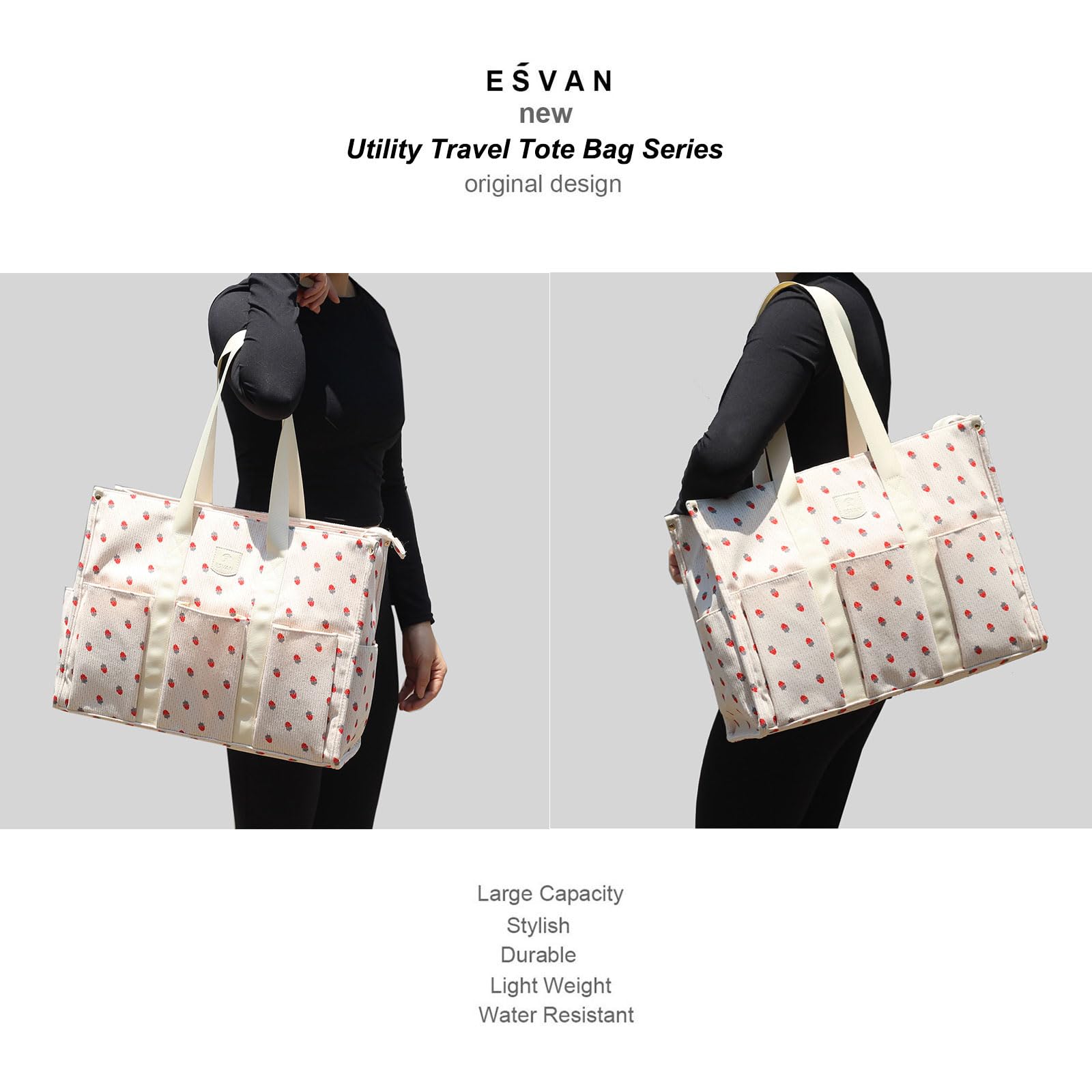 ESVAN Utility Tote Bag with Zip Top Waterproof Teacher Tote Bag for Teacher Work Women Beach