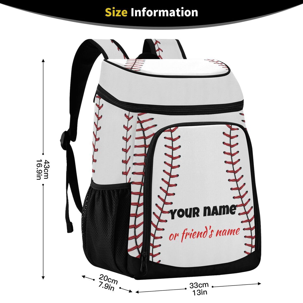 Sport Stripe Baseball Cooler Backpack Leakproof Large Capacity Insulated Backpack Cooler Bag Lunch Bag for Work/Hiking/Camping/Beach/Fishing
