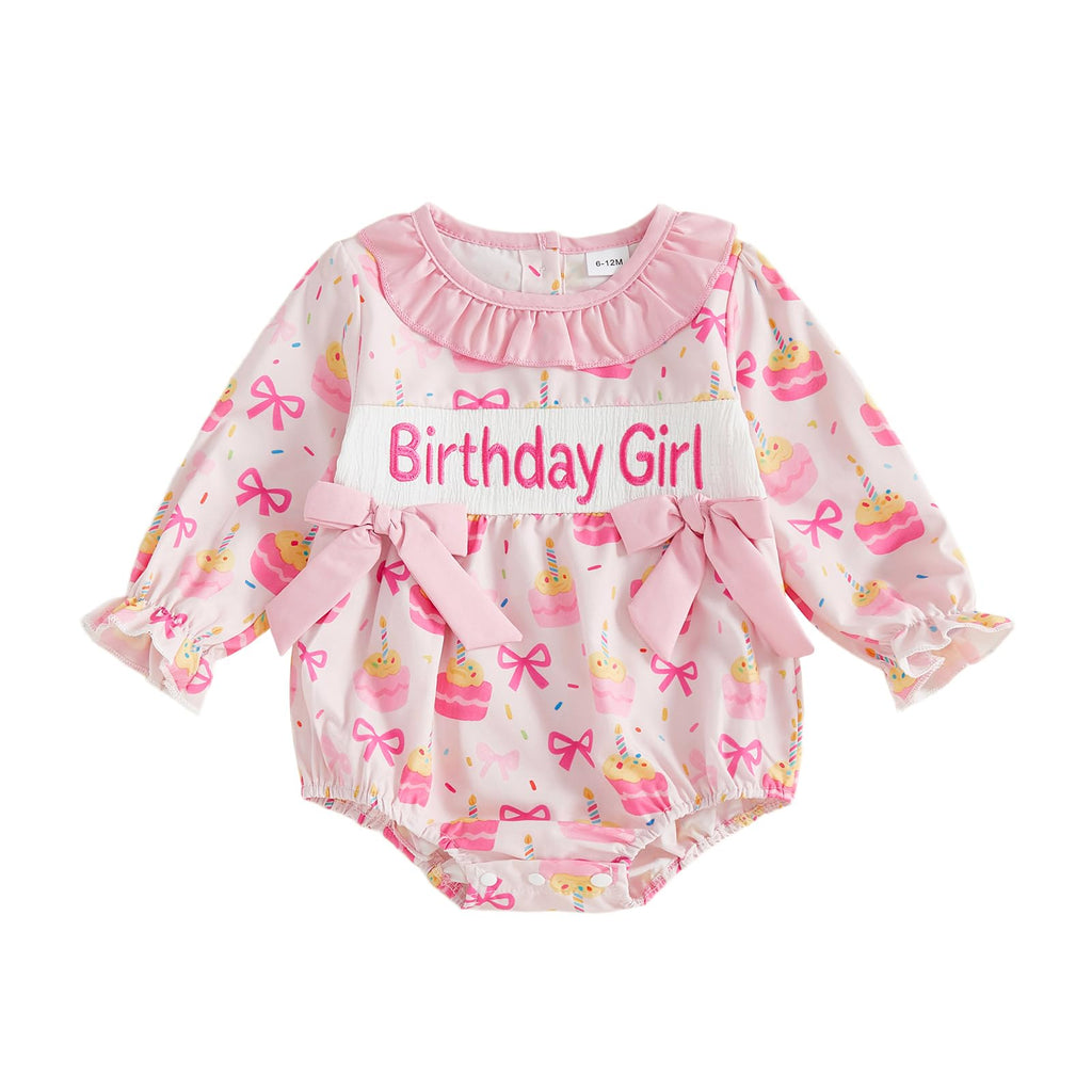 BemeyourBBs Baby Girl First Birthday Outfit 1st Birthday Cake Smocked Romper Jumpsuit One Year Clothes