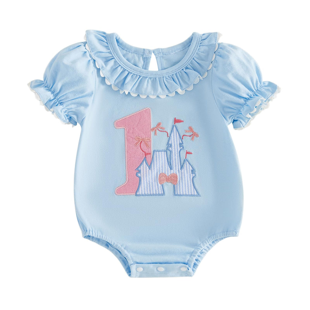 Baby Girl First Birthday Outfit Puff Short Sleeve Romper Bodysuit 1 Cake Embroidery Cake Smash Jumpsuit Clothes