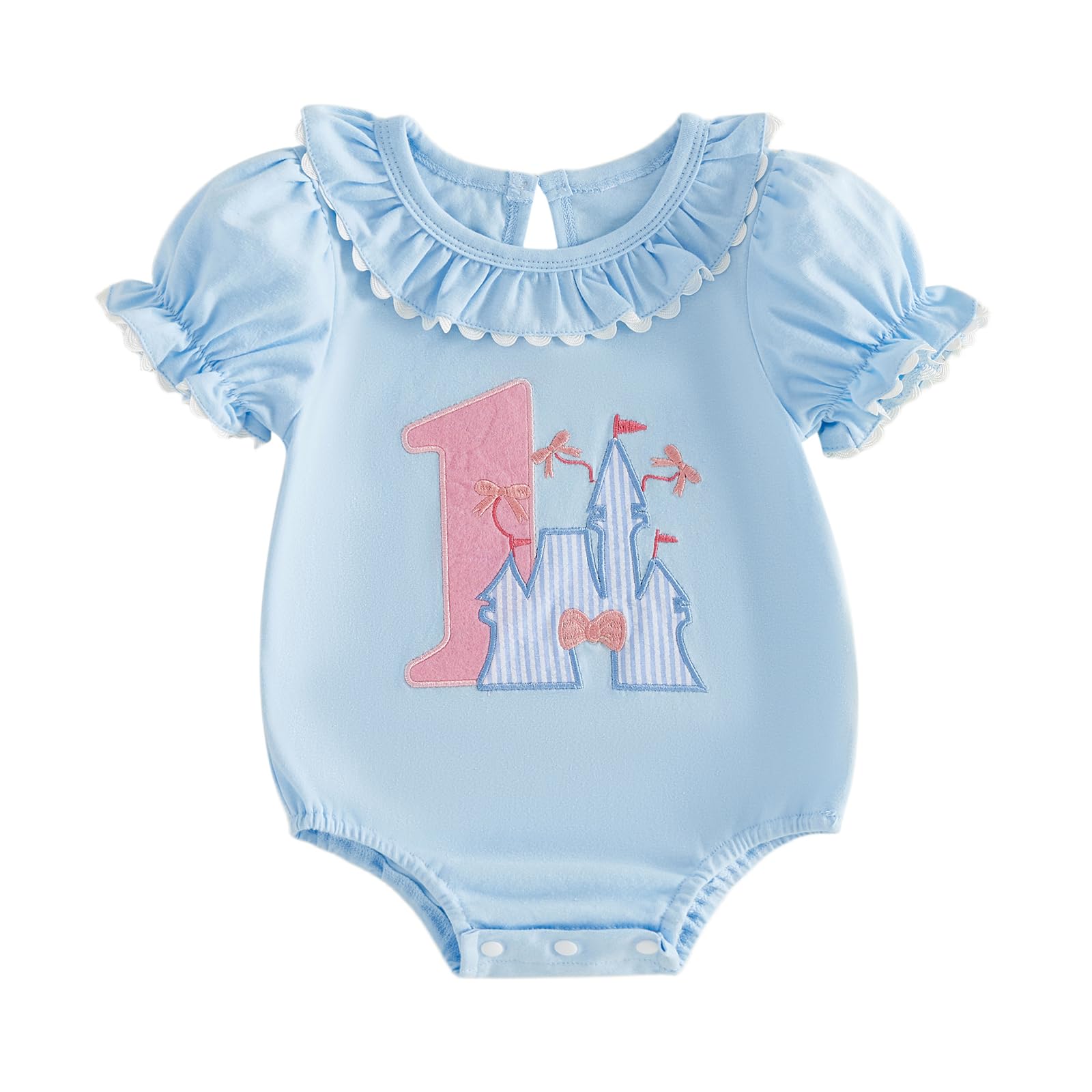 Baby Girl First Birthday Outfit Puff Short Sleeve Romper Bodysuit 1 Cake Embroidery Cake Smash Jumpsuit Clothes