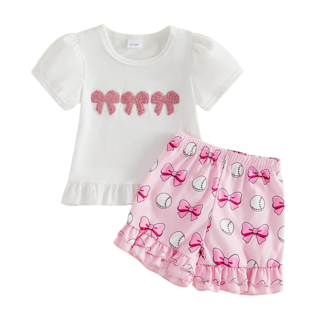 fhutpw Toddler Baby Girls Summer Clothes Smocked Short Sleeve T-Shirt Tops Ruffled Plaid Short Sets Cute Outfits 2Pcs