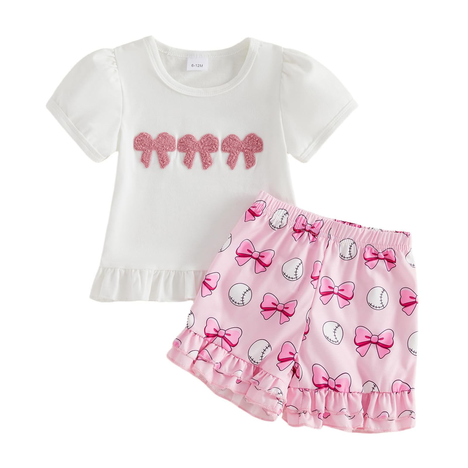 fhutpw Toddler Baby Girls Summer Clothes Smocked Short Sleeve T-Shirt Tops Ruffled Plaid Short Sets Cute Outfits 2Pcs