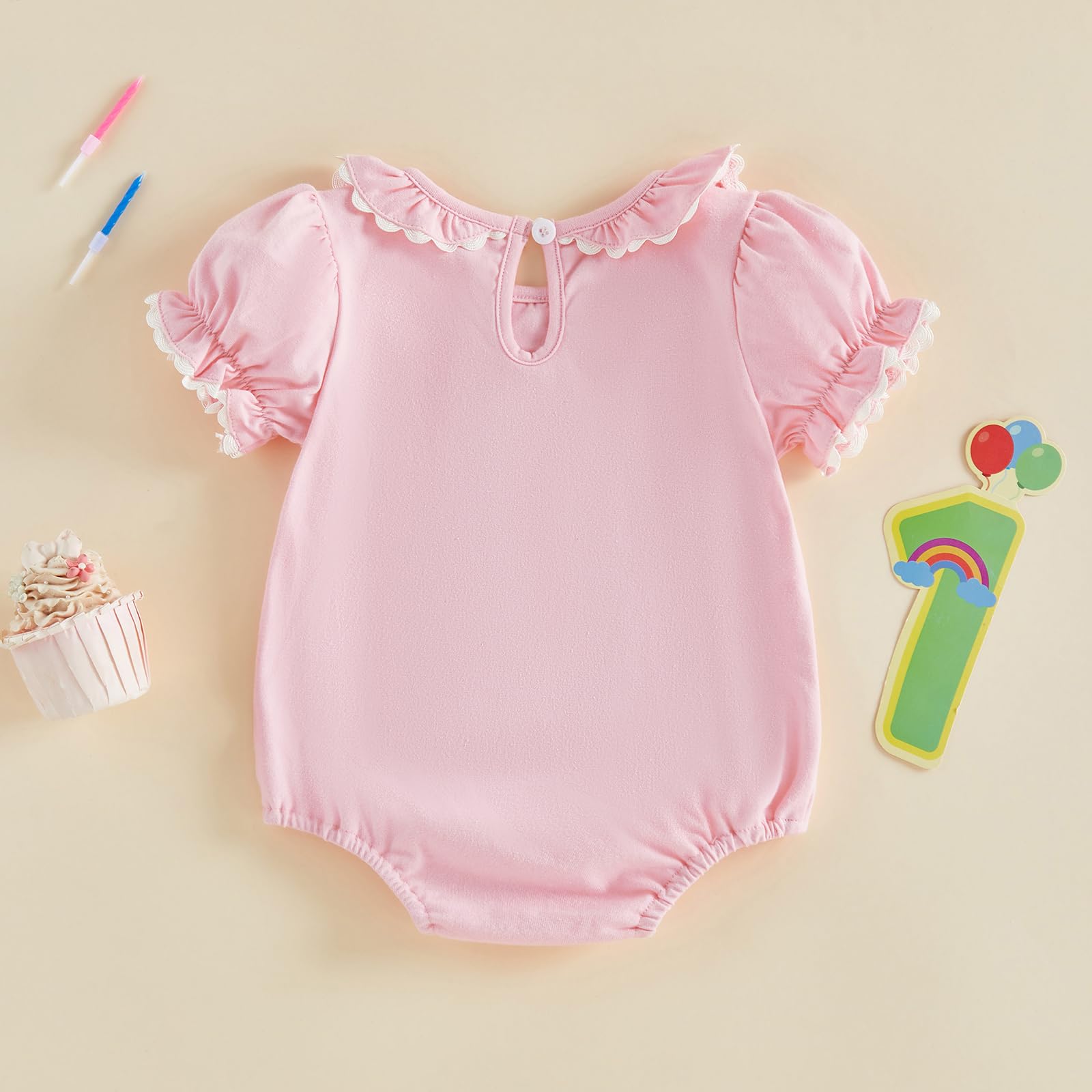 Baby Girl First Birthday Outfit Puff Short Sleeve Romper Bodysuit 1 Cake Embroidery Cake Smash Jumpsuit Clothes
