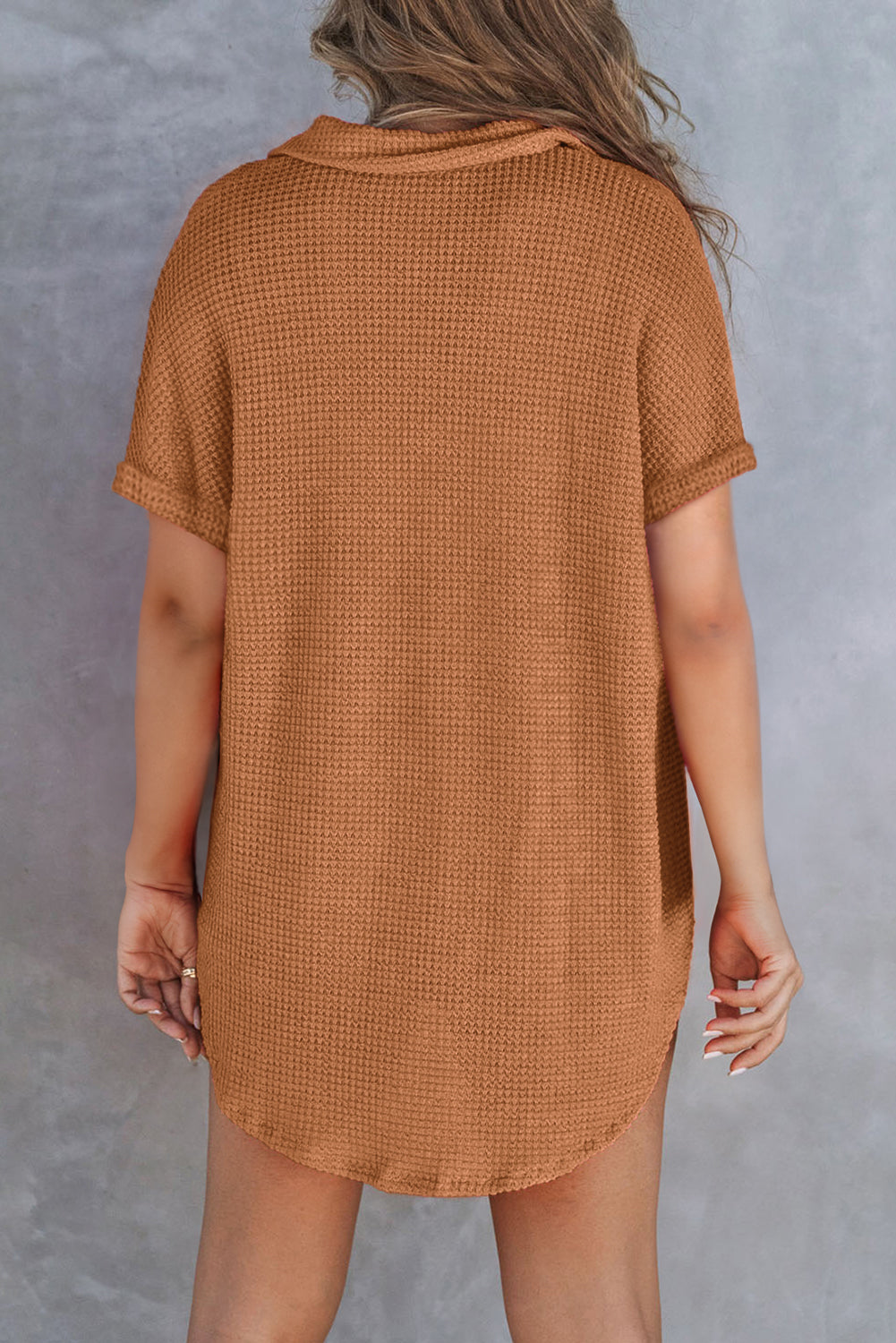 Chestnut Breathable Waffle Round Hem Chest Pocket Polo Tee