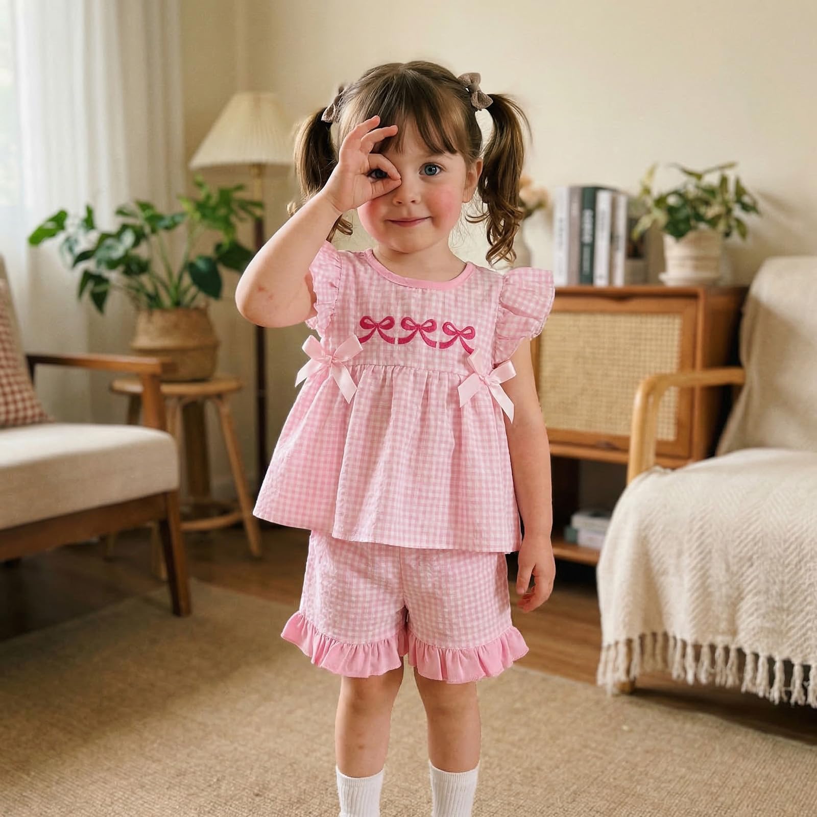 Seyurigaoka Baby Girl Summer Clothes Ruffle Collar Sleeveless Top Striped Shorts Sets Toddler Outfits 3 6 12 18 24 Months