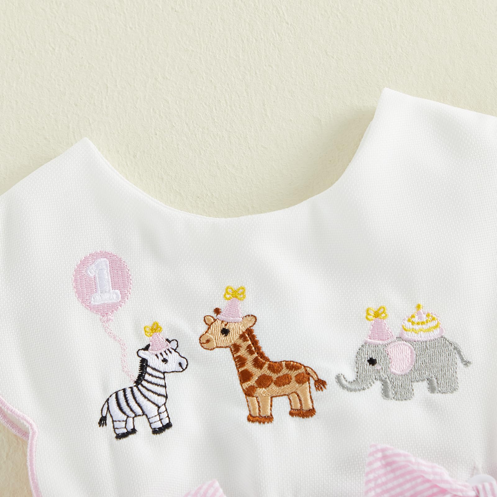 Toddler Baby Girl Birthday Outfit One Cake/Ice Cream/Animal Embroidery Romper Bow Stripe Bodysuit Cake Smash Outfit