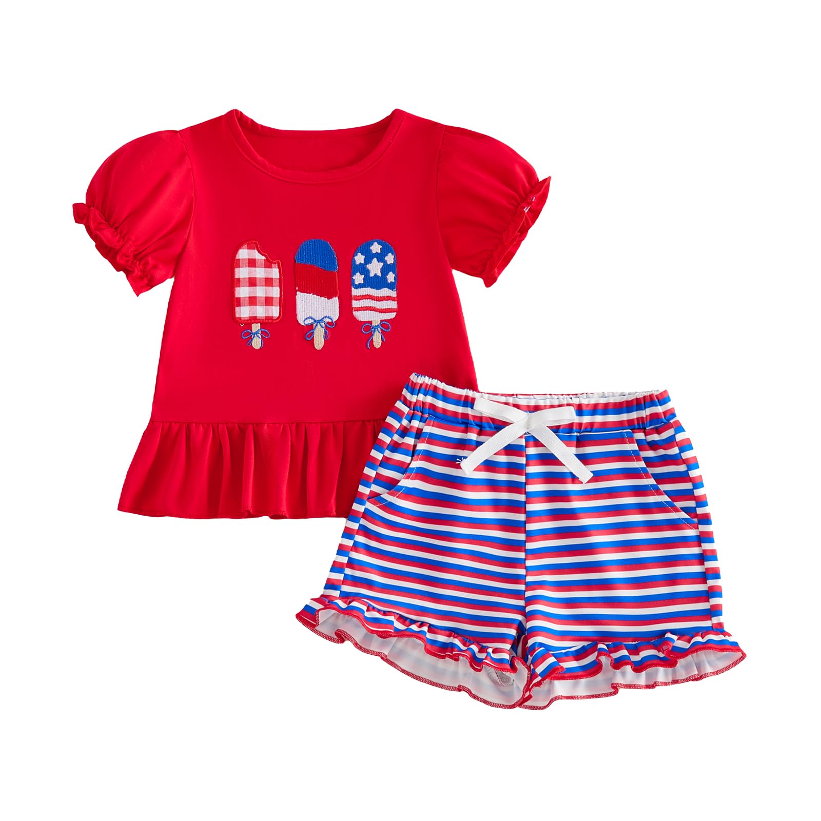 Toddler Baby Girl Summer Outfit Princess Car Embroidered Ruffled Puff Sleeve Tops Shorts Set 2Pcs Infant Clothes