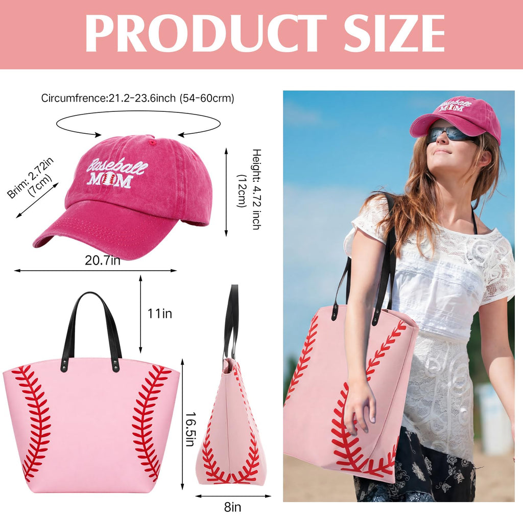 Sieral 6 Pcs Baseball Mom Gift Set Tote Bag Tumbler Hat Keychain, Mother's Day, Game & Birthday Day Gifts for Sports Mom