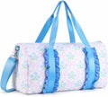 Hsei Blue Floral Bow Duffle Bag for Women Girls, Lightweight Nylon Cute Weekender Overnight Gym Bag with Detachable Shoulder Strap for Travel Dance Ballet Sleepover