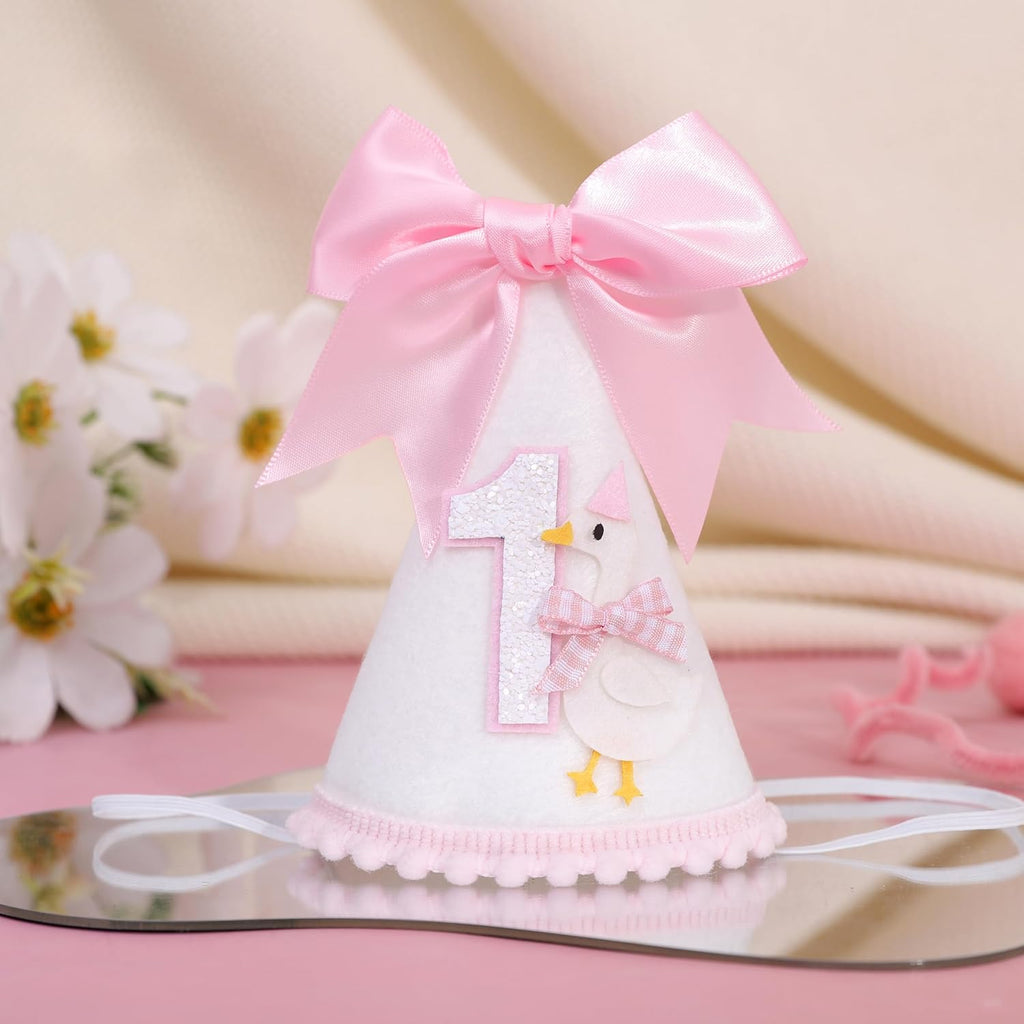 Bow One Silly Goose Birthday Hat - Silly Goose First/1st Birthday Decorations,Girl Bow 1st Hat (pink)