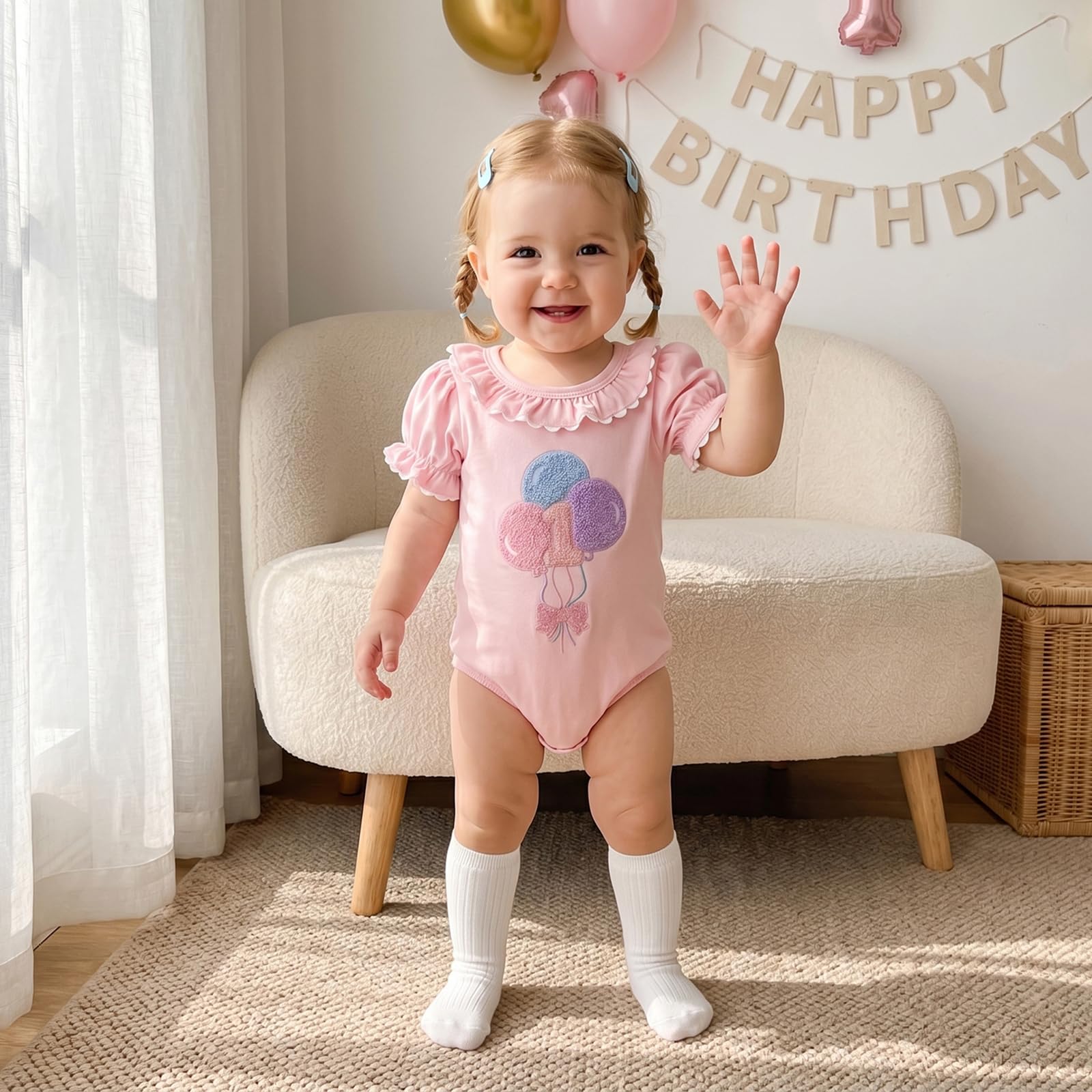 Baby Girl First Birthday Outfit Puff Short Sleeve Romper Bodysuit 1 Cake Embroidery Cake Smash Jumpsuit Clothes