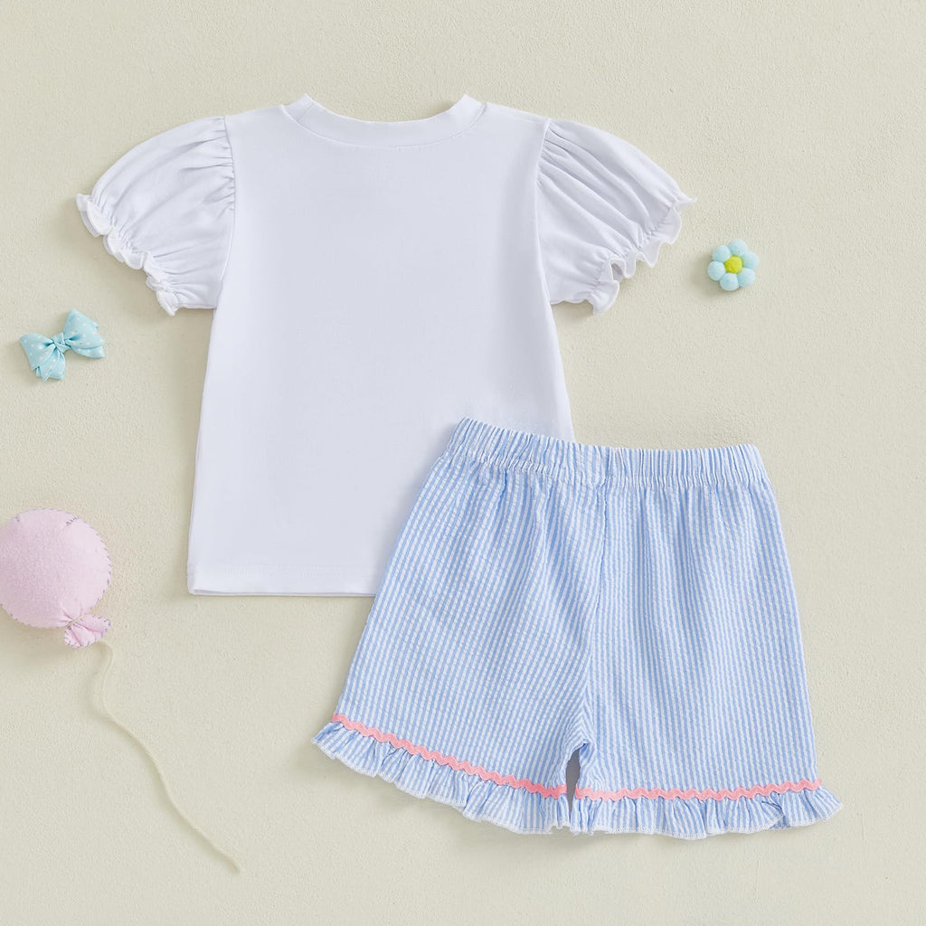Toddler Baby Girl Summer Clothes Bow Castle T-Shirt Top Plaid Gingham Ruffle Shorts Set Infant Cake Smash Outfit