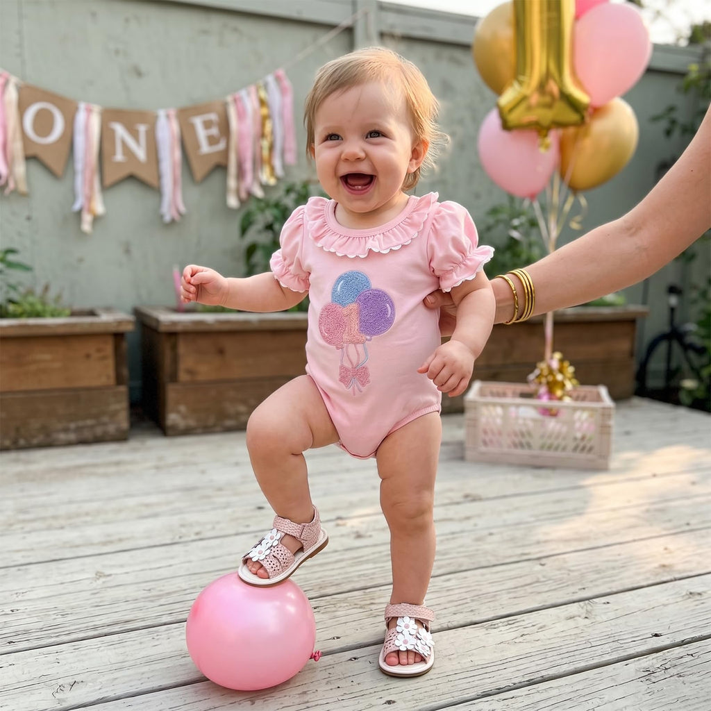 Baby Girl First Birthday Outfit Puff Short Sleeve Romper Bodysuit 1 Cake Embroidery Cake Smash Jumpsuit Clothes
