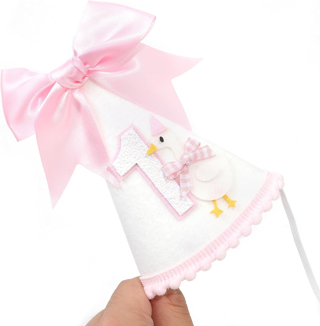 Bow One Silly Goose Birthday Hat - Silly Goose First/1st Birthday Decorations,Girl Bow 1st Hat (pink)