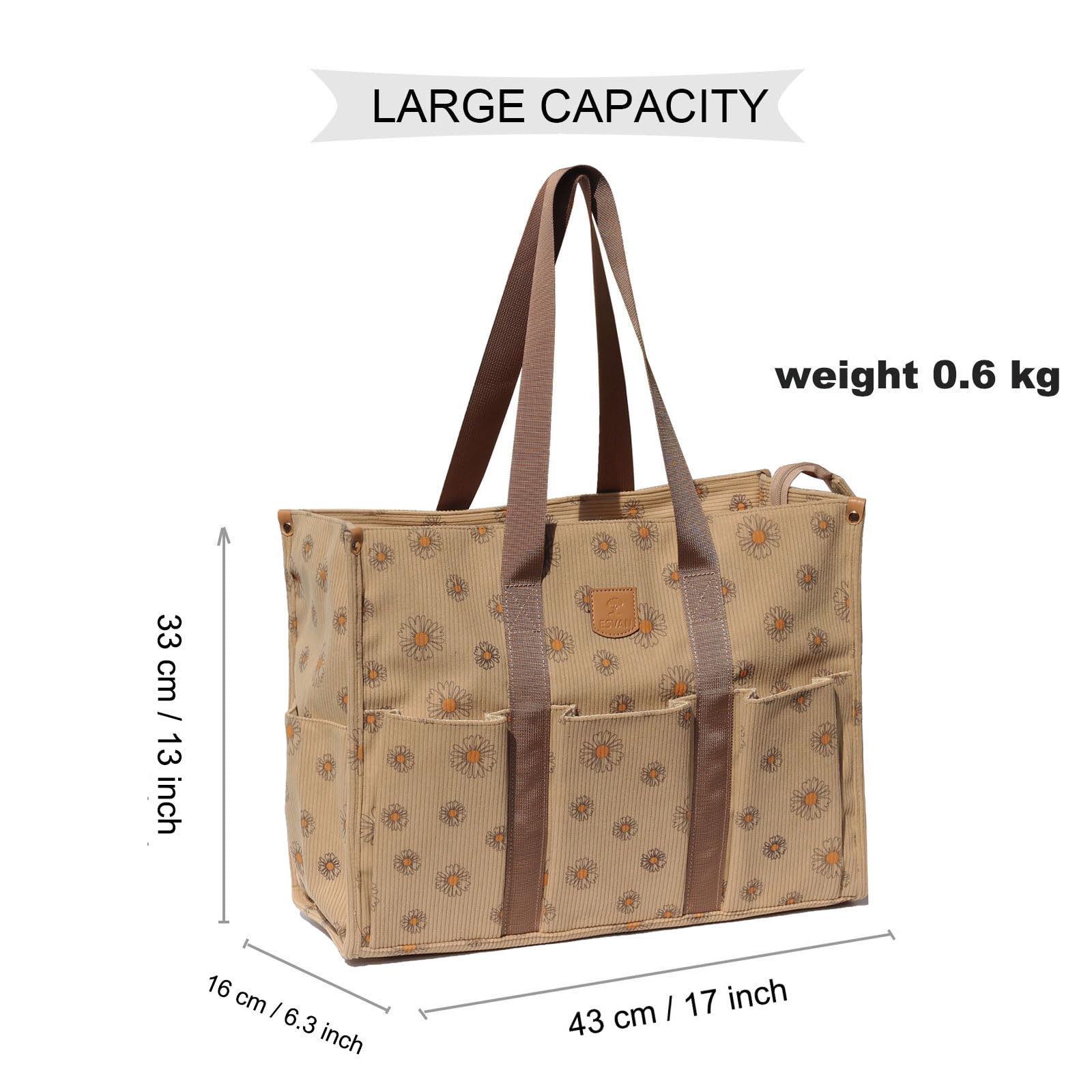 ESVAN Utility Tote Bag with Zip Top Waterproof Teacher Tote Bag for Teacher Work Women Beach