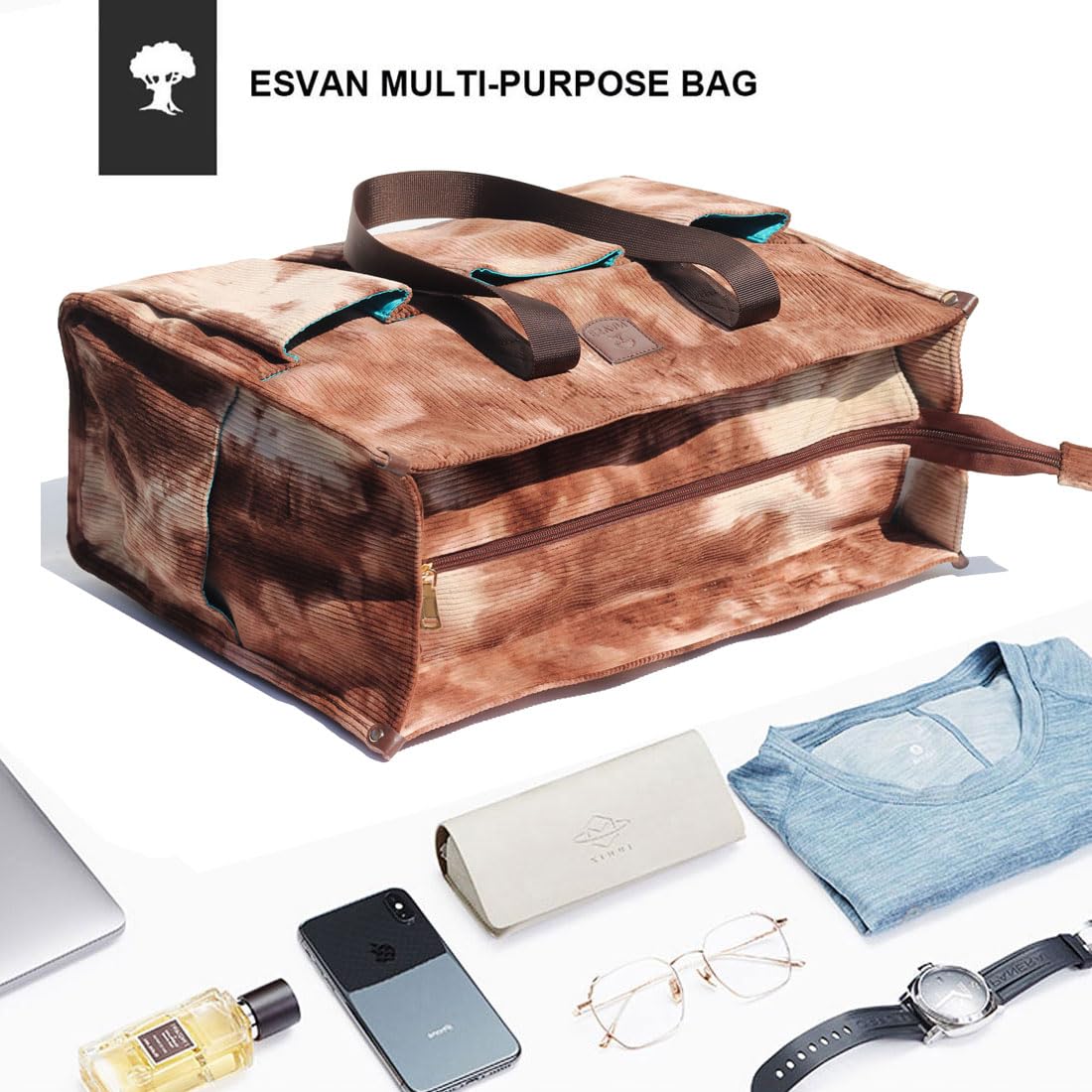 ESVAN Utility Tote Bag with Zip Top Waterproof Teacher Tote Bag for Teacher Work Women Beach