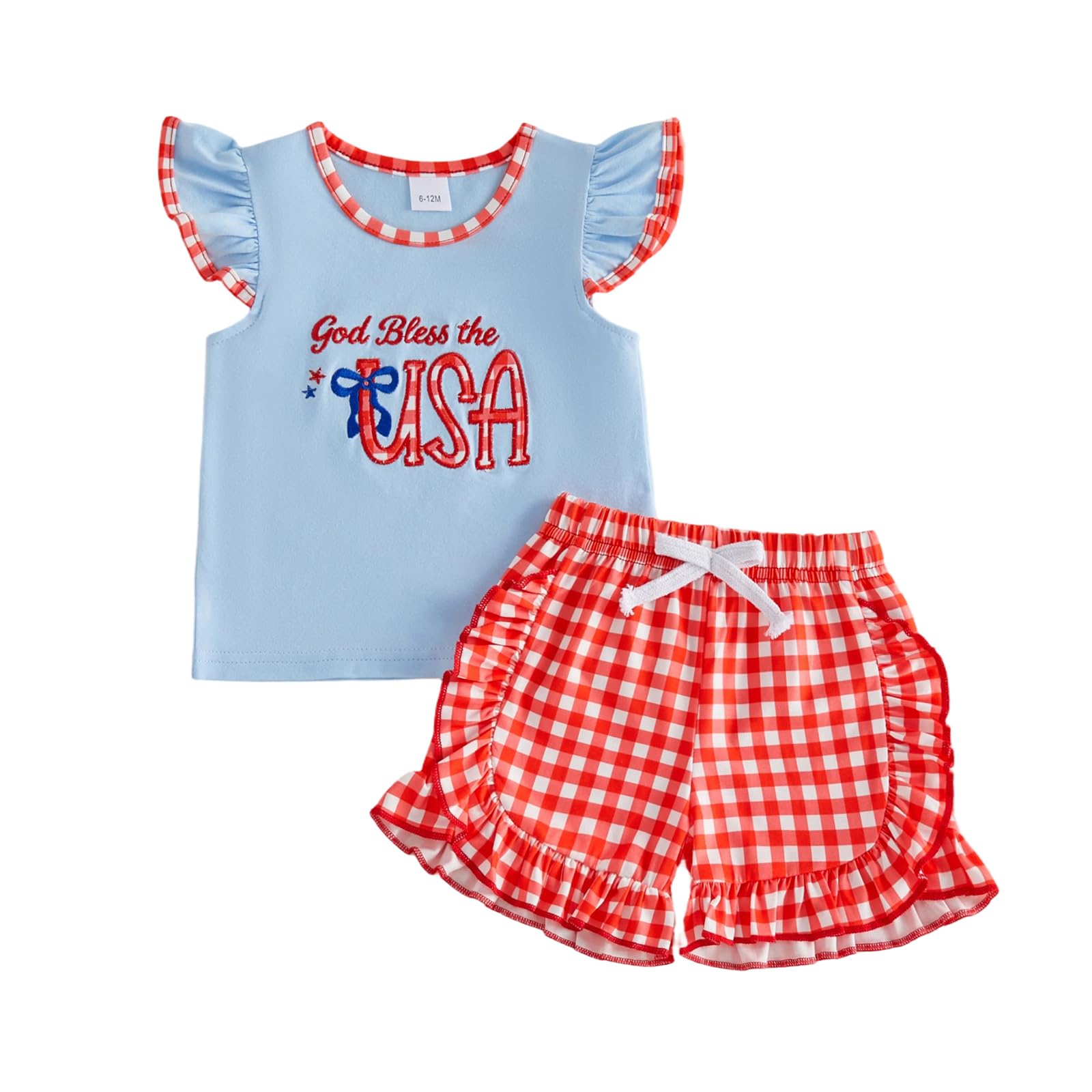 Toddler Girl 4th of July Outfit American Flag Embroidery T Shirt Top Ruffle Shorts Baby Independence Day Set 6M-4T