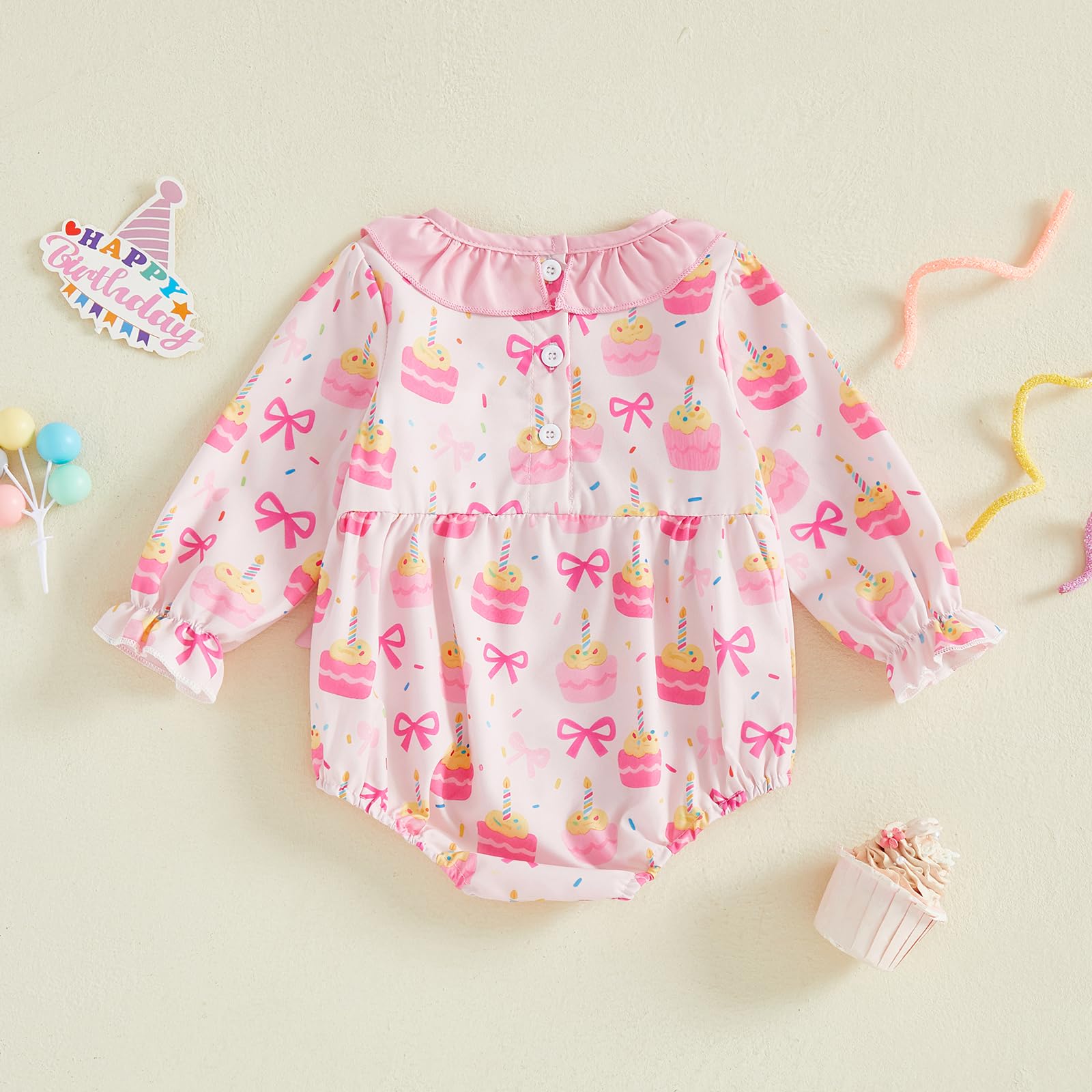 BemeyourBBs Baby Girl First Birthday Outfit 1st Birthday Cake Smocked Romper Jumpsuit One Year Clothes