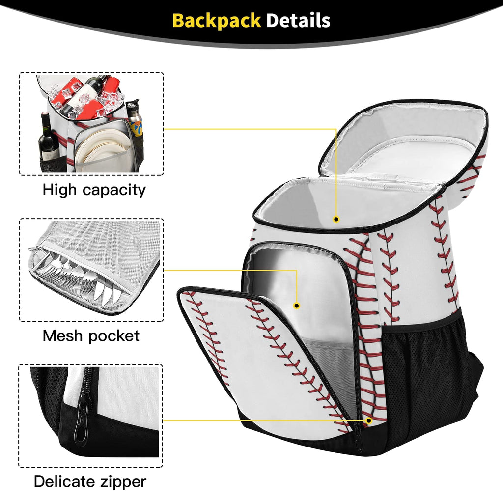 Sport Stripe Baseball Cooler Backpack Leakproof Large Capacity Insulated Backpack Cooler Bag Lunch Bag for Work/Hiking/Camping/Beach/Fishing
