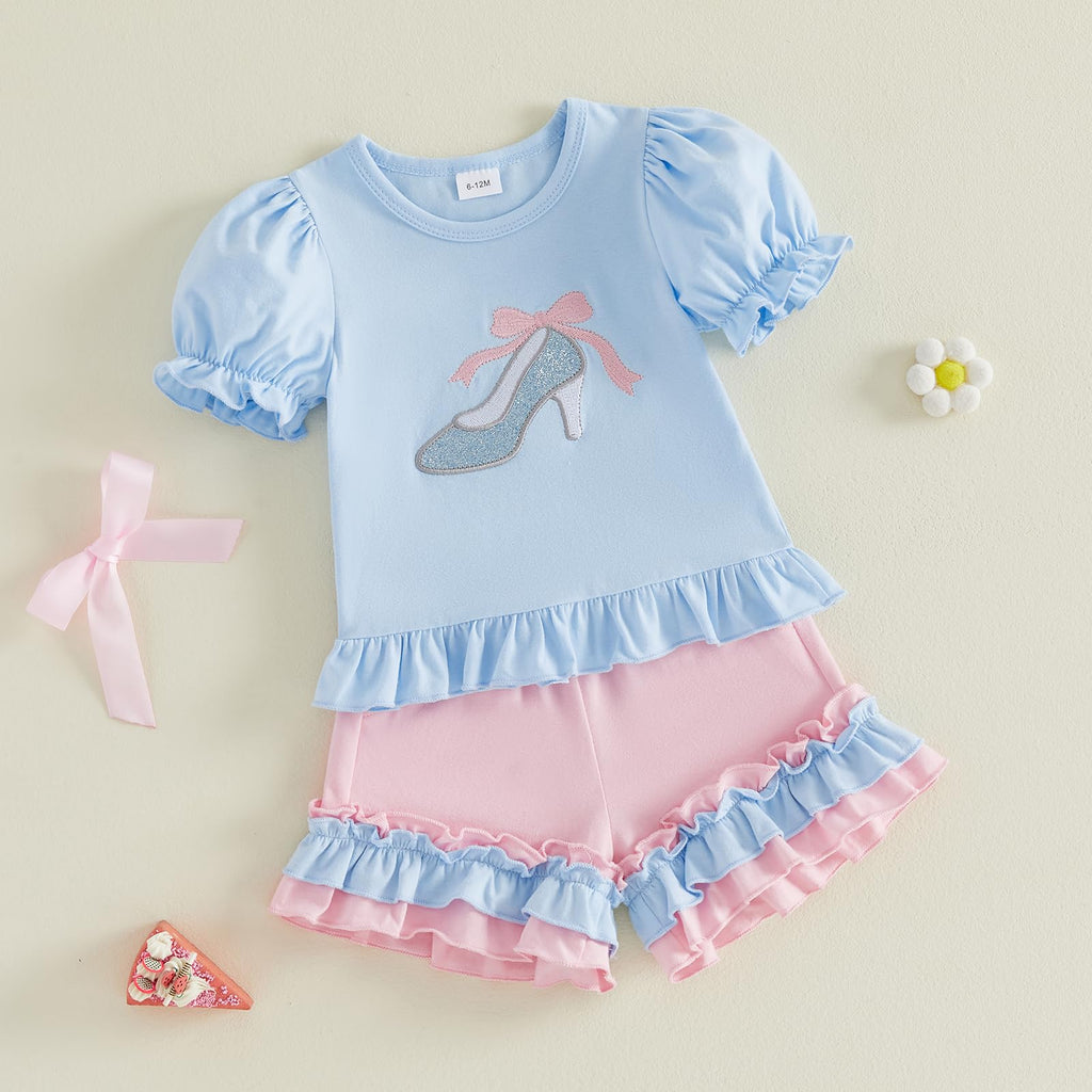 Toddler Baby Girl Summer Clothes Bow Castle T-Shirt Top Plaid Gingham Ruffle Shorts Set Infant Cake Smash Outfit