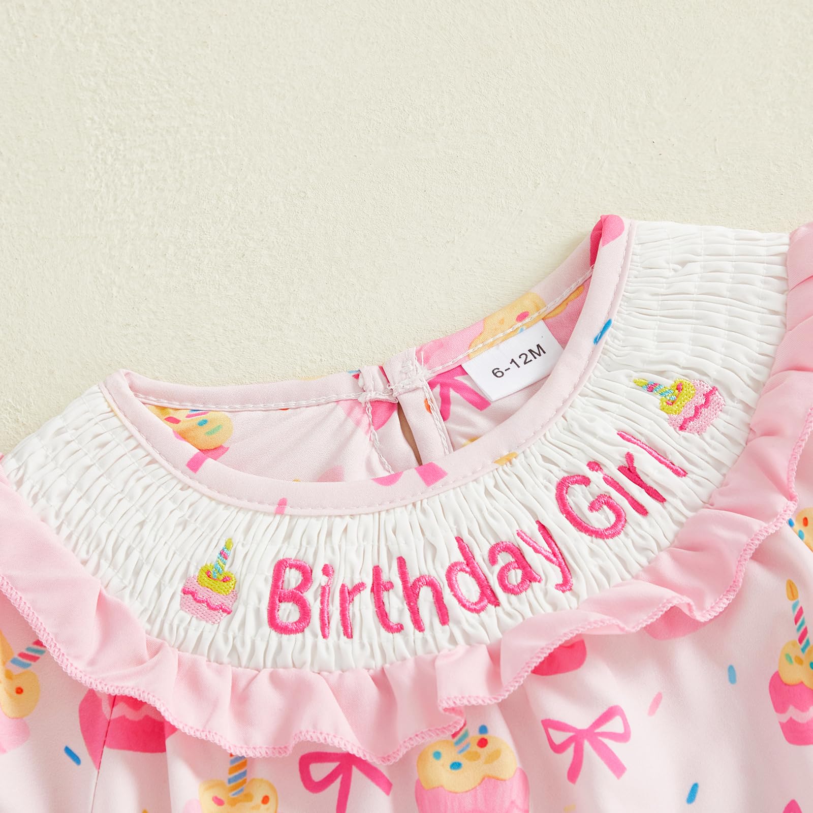 BemeyourBBs Baby Girl First Birthday Outfit 1st Birthday Cake Smocked Romper Jumpsuit One Year Clothes
