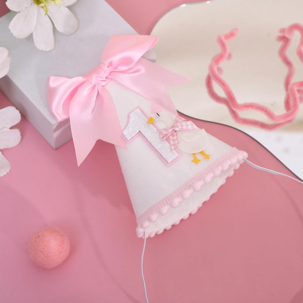 Bow One Silly Goose Birthday Hat - Silly Goose First/1st Birthday Decorations,Girl Bow 1st Hat (pink)