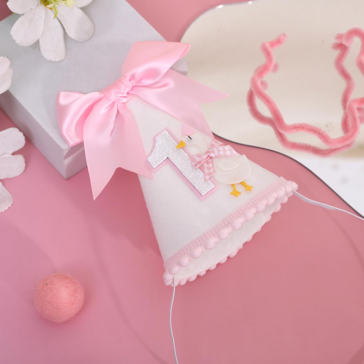 Bow One Silly Goose Birthday Hat - Silly Goose First/1st Birthday Decorations,Girl Bow 1st Hat (pink)