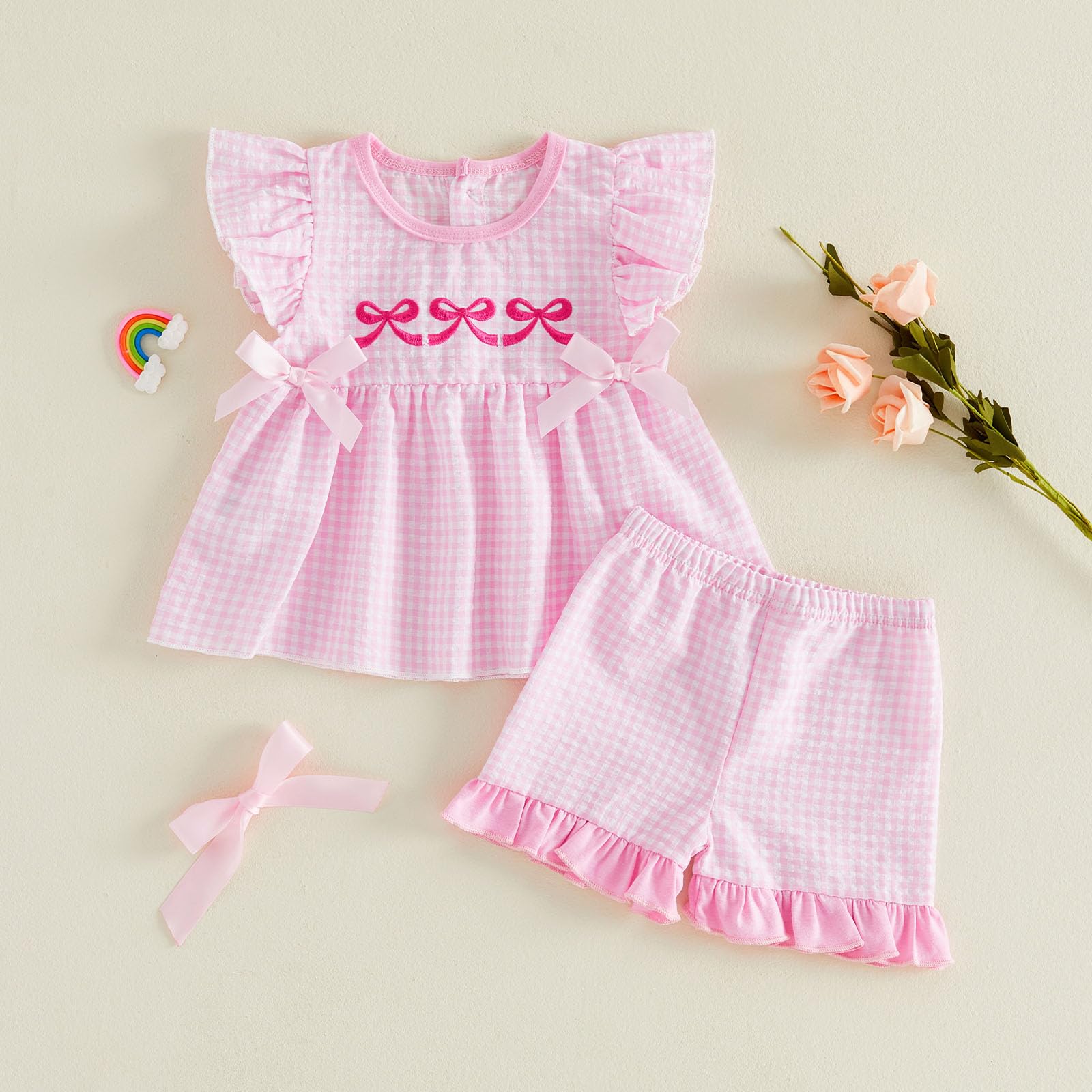 Seyurigaoka Baby Girl Summer Clothes Ruffle Collar Sleeveless Top Striped Shorts Sets Toddler Outfits 3 6 12 18 24 Months