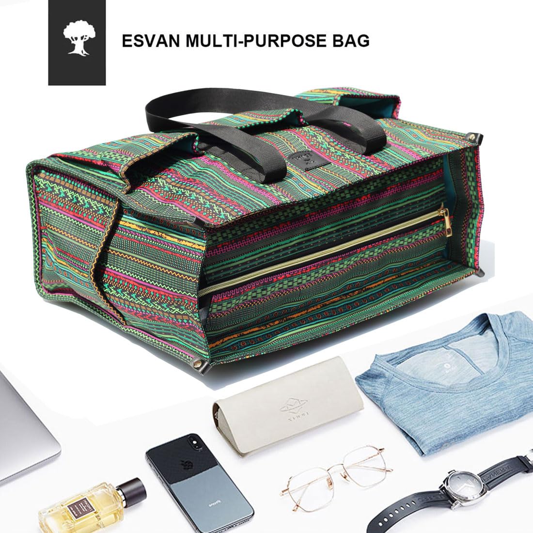 ESVAN Utility Tote Bag with Zip Top Waterproof Teacher Tote Bag for Teacher Work Women Beach