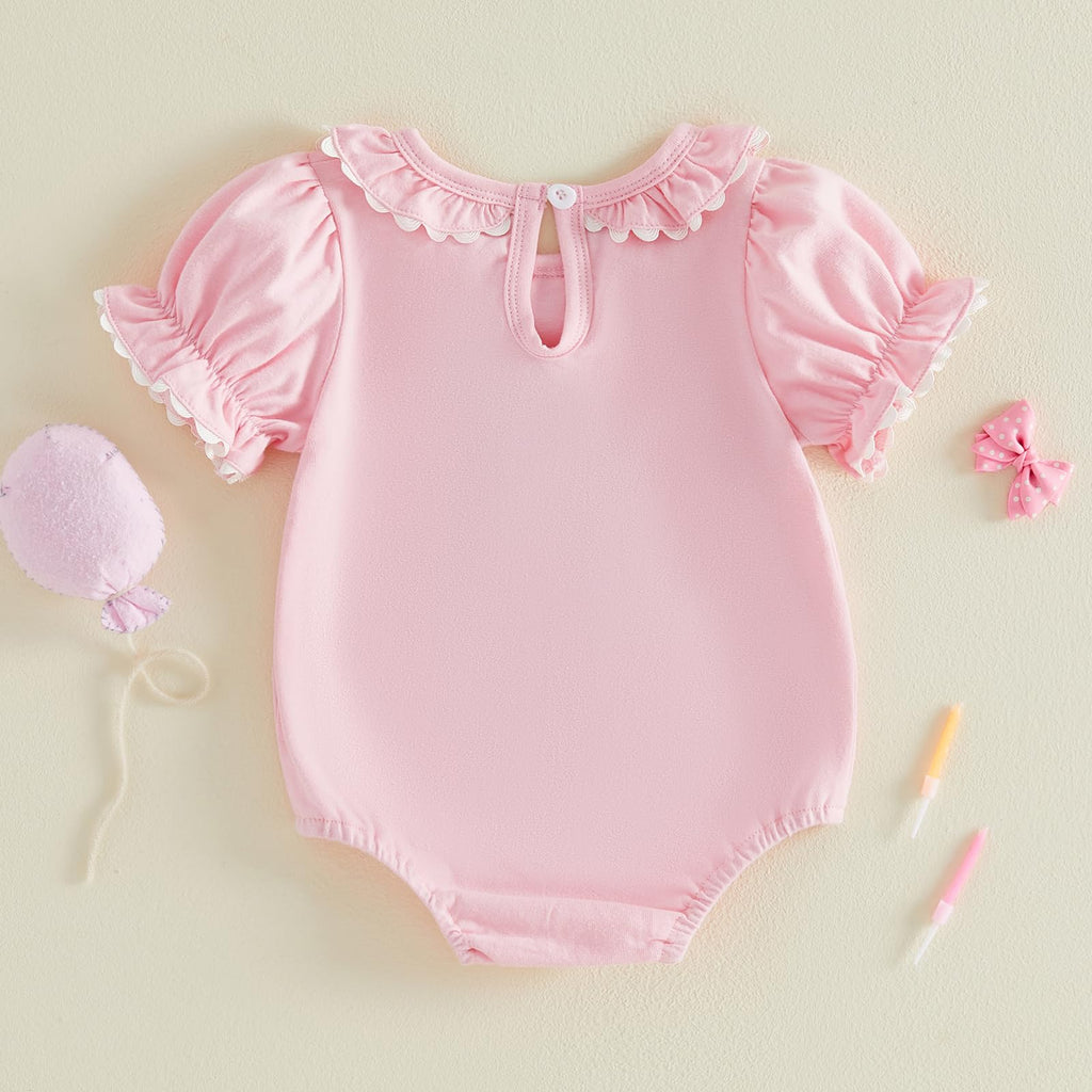 Baby Girl First Birthday Outfit Puff Short Sleeve Romper Bodysuit 1 Cake Embroidery Cake Smash Jumpsuit Clothes
