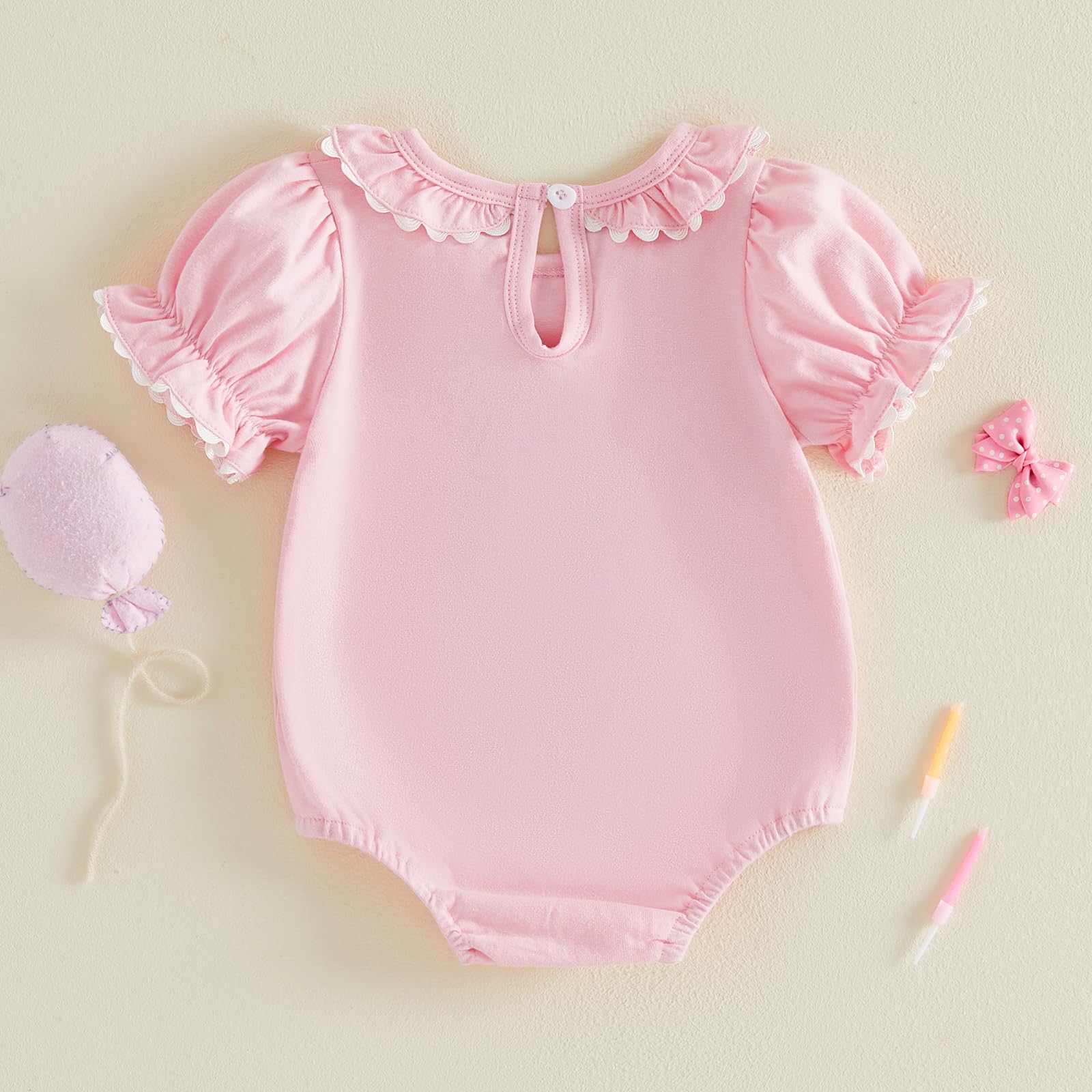 Baby Girl First Birthday Outfit Puff Short Sleeve Romper Bodysuit 1 Cake Embroidery Cake Smash Jumpsuit Clothes