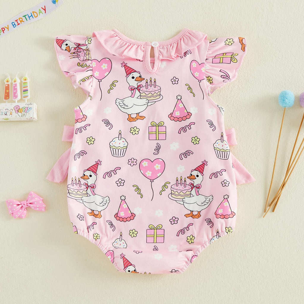 BemeyourBBs Baby Girl First Birthday Outfit 1st Birthday Cake Smocked Romper Jumpsuit One Year Clothes