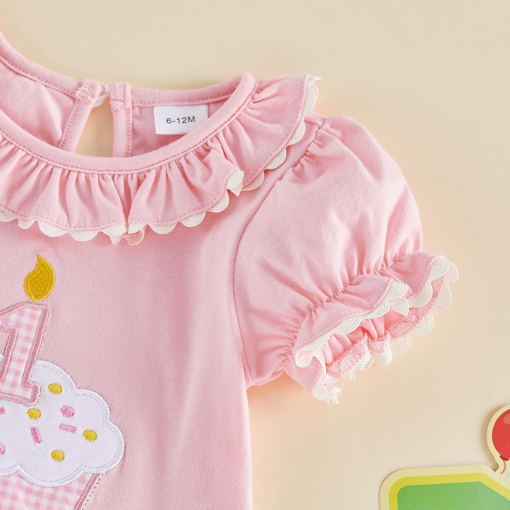 Baby Girl First Birthday Outfit Puff Short Sleeve Romper Bodysuit 1 Cake Embroidery Cake Smash Jumpsuit Clothes