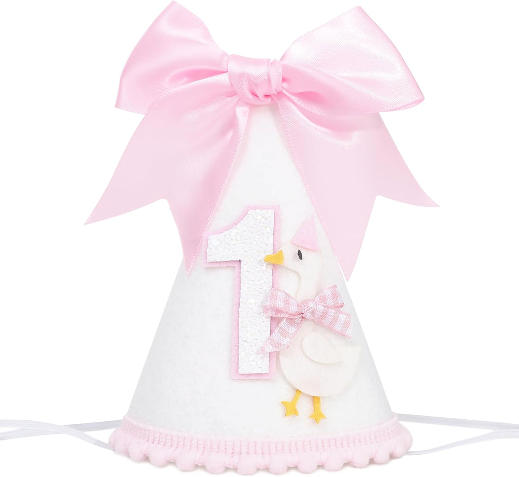 Bow One Silly Goose Birthday Hat - Silly Goose First/1st Birthday Decorations,Girl Bow 1st Hat (pink)
