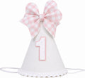 Pink Bow 1st Birthday Hat for Girls - Pink and White Theme First Brithday Decorations, Sweet One Theme Party Hat, Baby Girl Bday Decor (1st birthday hat)