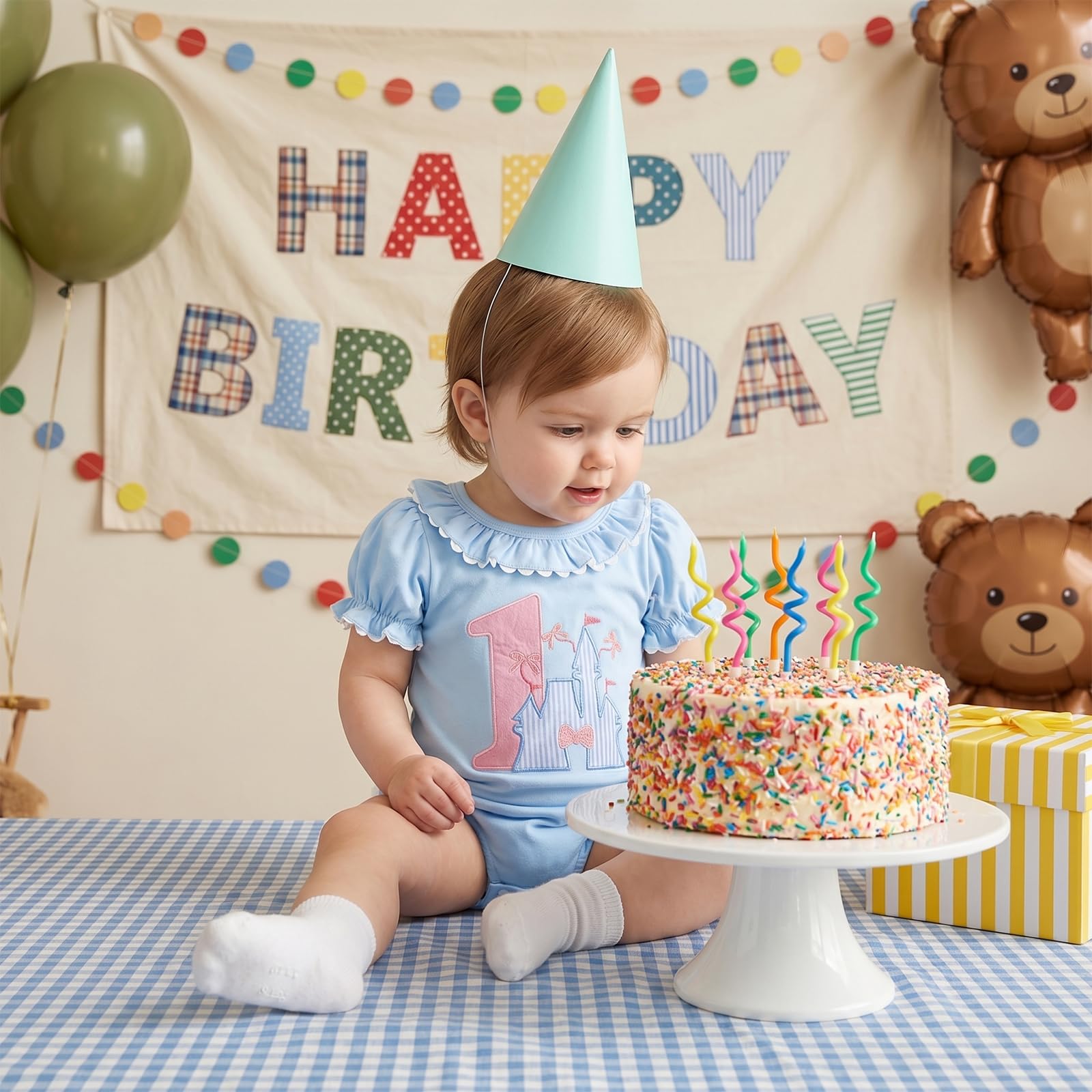 Baby Girl First Birthday Outfit Puff Short Sleeve Romper Bodysuit 1 Cake Embroidery Cake Smash Jumpsuit Clothes