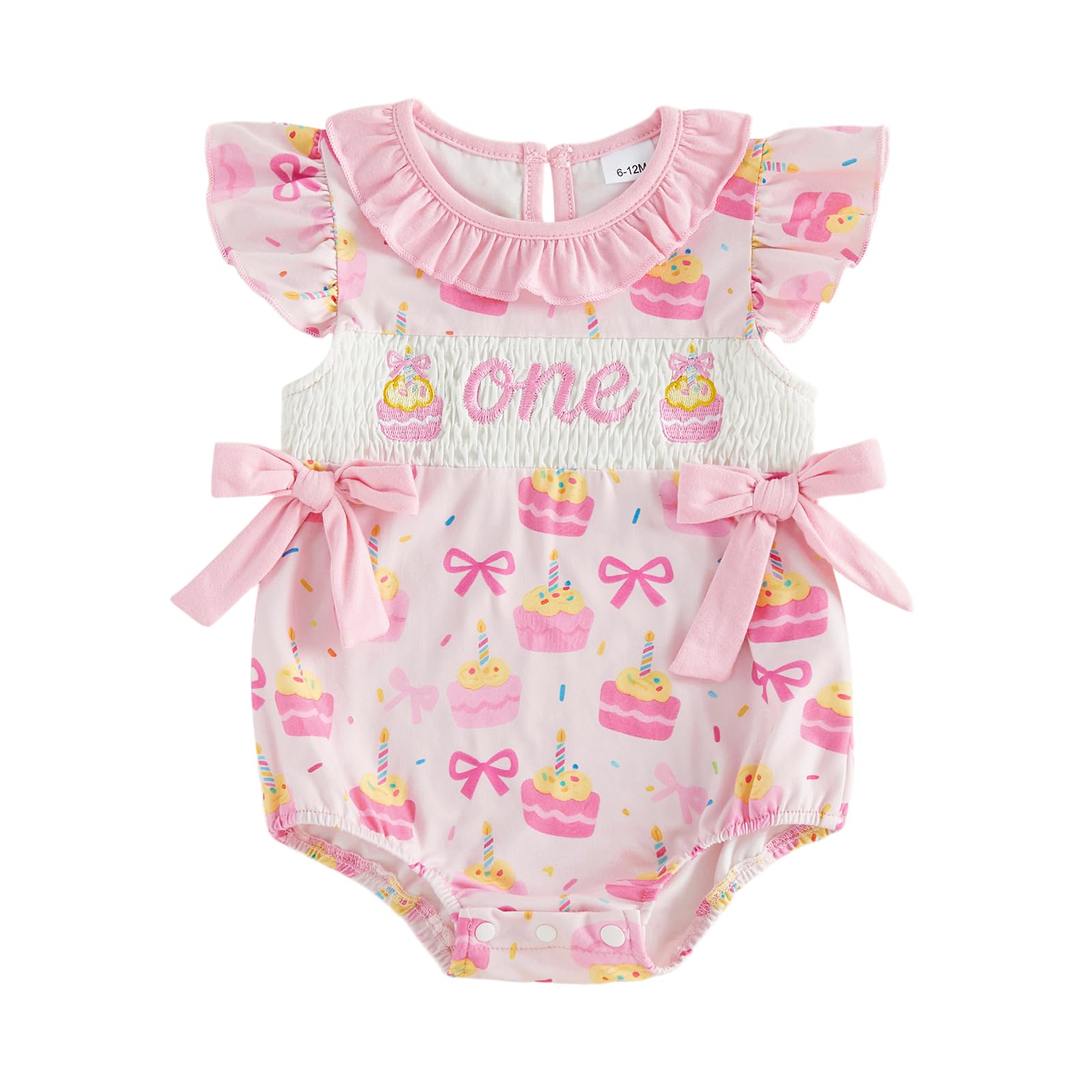BemeyourBBs Baby Girl First Birthday Outfit 1st Birthday Cake Smocked Romper Jumpsuit One Year Clothes