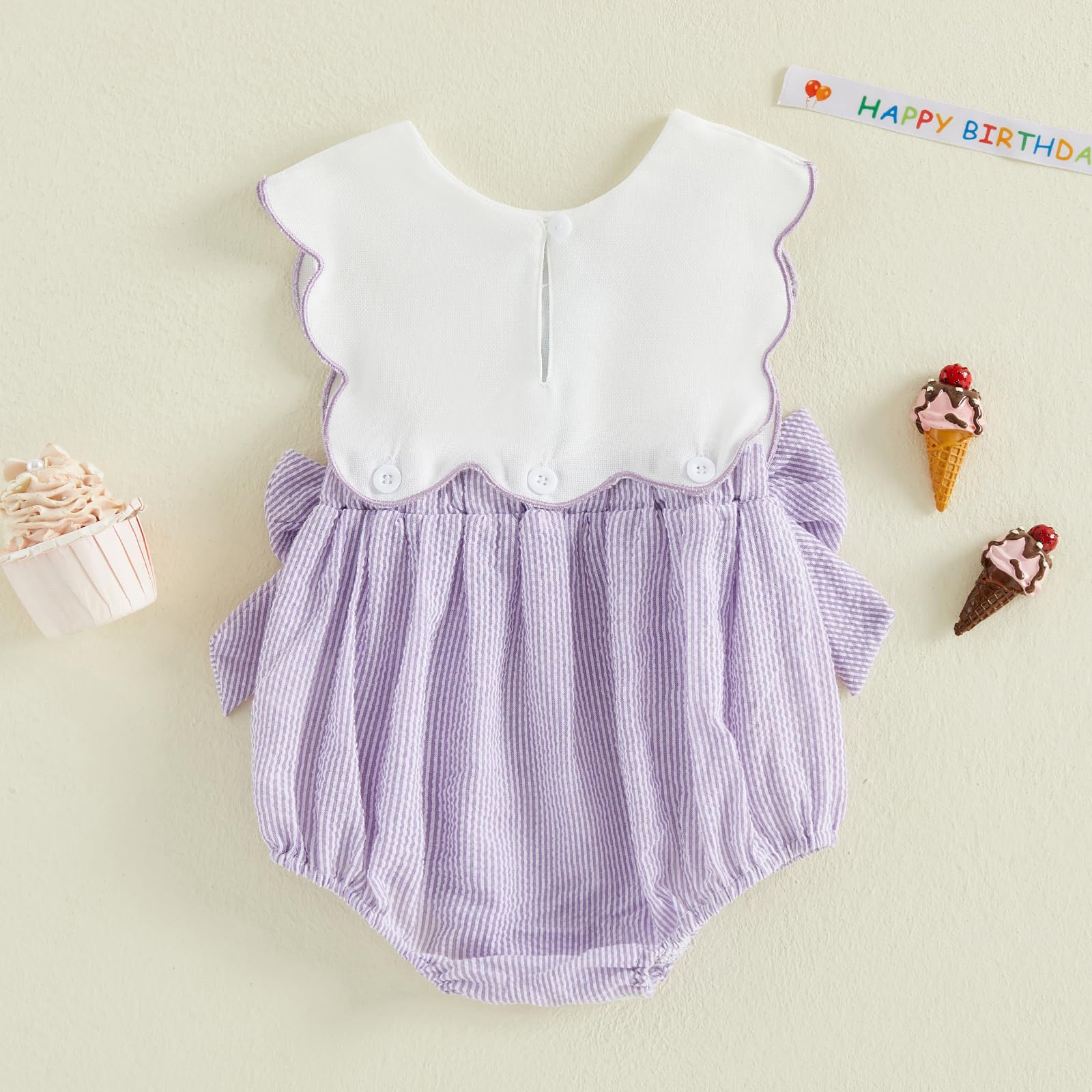 Toddler Baby Girl Birthday Outfit One Cake/Ice Cream/Animal Embroidery Romper Bow Stripe Bodysuit Cake Smash Outfit