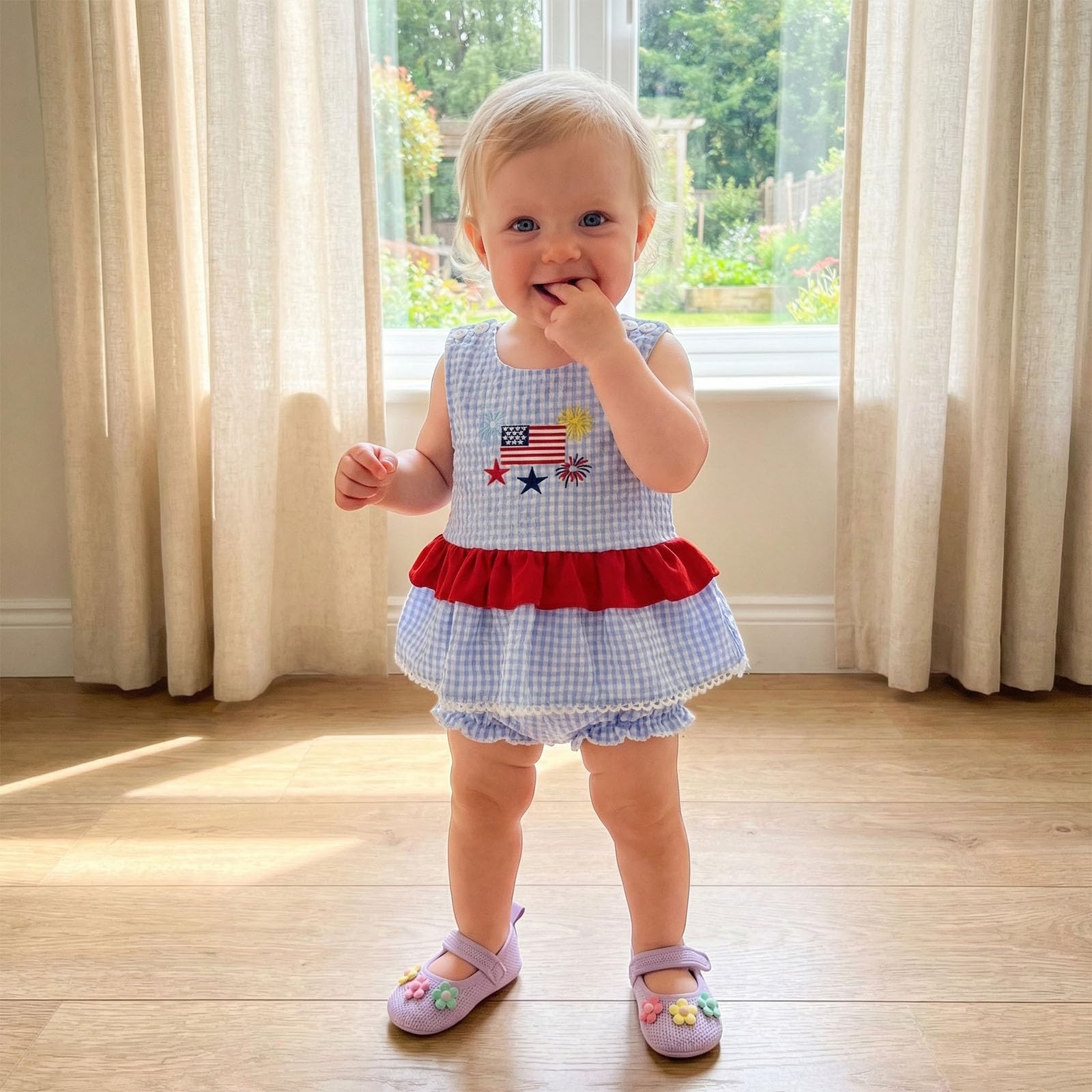 Seyurigaoka Baby Girl Summer Clothes Ruffle Collar Sleeveless Top Striped Shorts Sets Toddler Outfits 3 6 12 18 24 Months