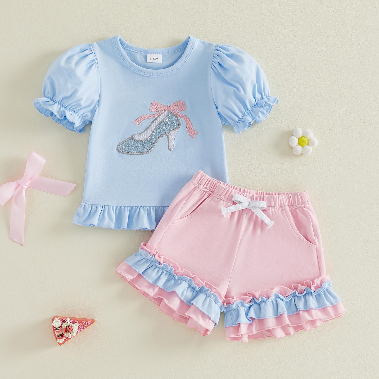 Toddler Baby Girl Summer Clothes Bow Castle T-Shirt Top Plaid Gingham Ruffle Shorts Set Infant Cake Smash Outfit