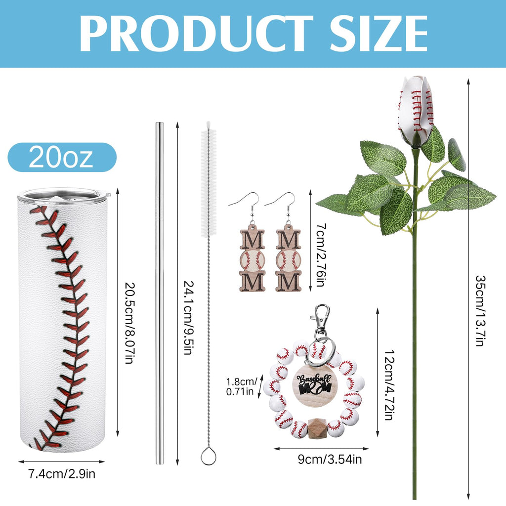 Sieral 6 Pcs Baseball Mom Gift Set Tote Bag Tumbler Hat Keychain, Mother's Day, Game & Birthday Day Gifts for Sports Mom