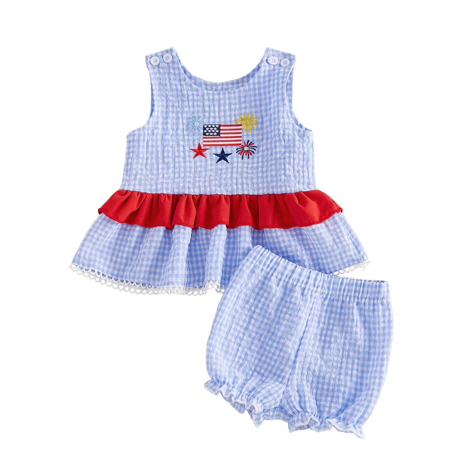 Seyurigaoka Baby Girl Summer Clothes Ruffle Collar Sleeveless Top Striped Shorts Sets Toddler Outfits 3 6 12 18 24 Months