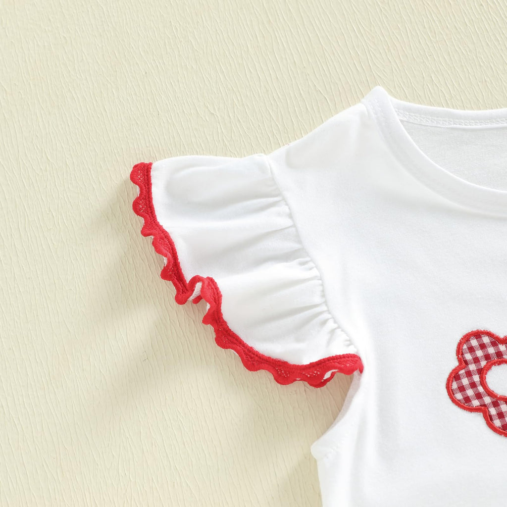 Toddler Baby Girl Outfit Summer Fly Sleeve Dessert House/Floral Embroidery T-shirt Top Shorts Pants 2PCS Clothes Set