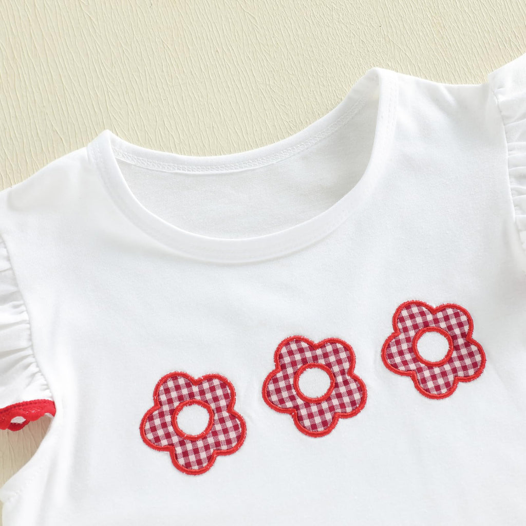 Toddler Baby Girl Outfit Summer Fly Sleeve Dessert House/Floral Embroidery T-shirt Top Shorts Pants 2PCS Clothes Set