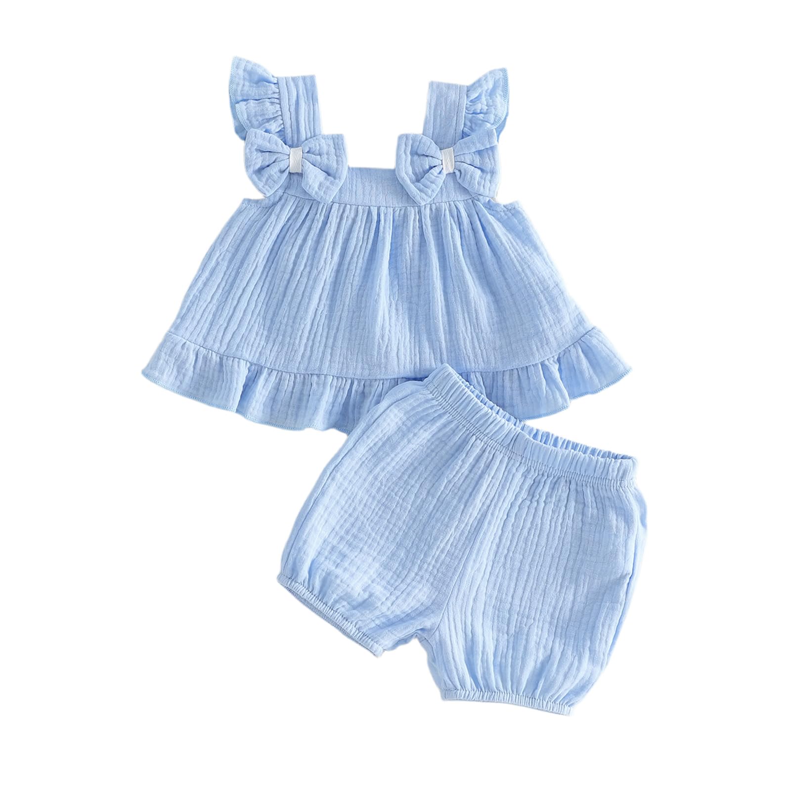 Seyurigaoka Baby Girl Summer Clothes Ruffle Collar Sleeveless Top Striped Shorts Sets Toddler Outfits 3 6 12 18 24 Months