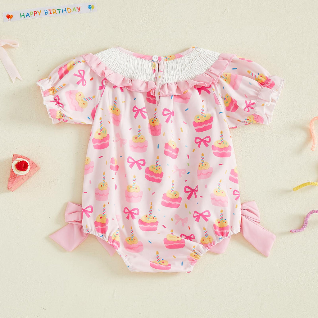BemeyourBBs Baby Girl First Birthday Outfit 1st Birthday Cake Smocked Romper Jumpsuit One Year Clothes