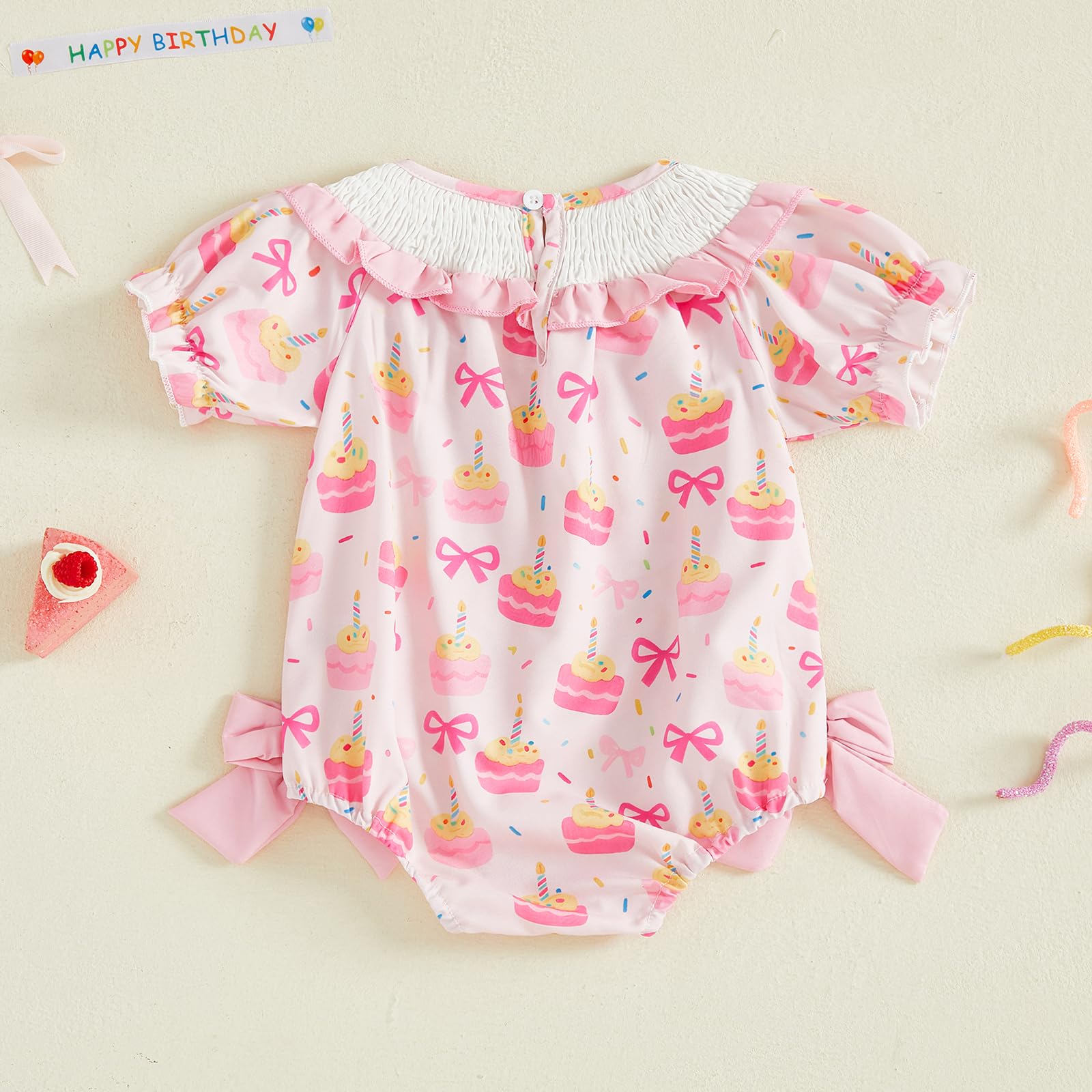 BemeyourBBs Baby Girl First Birthday Outfit 1st Birthday Cake Smocked Romper Jumpsuit One Year Clothes
