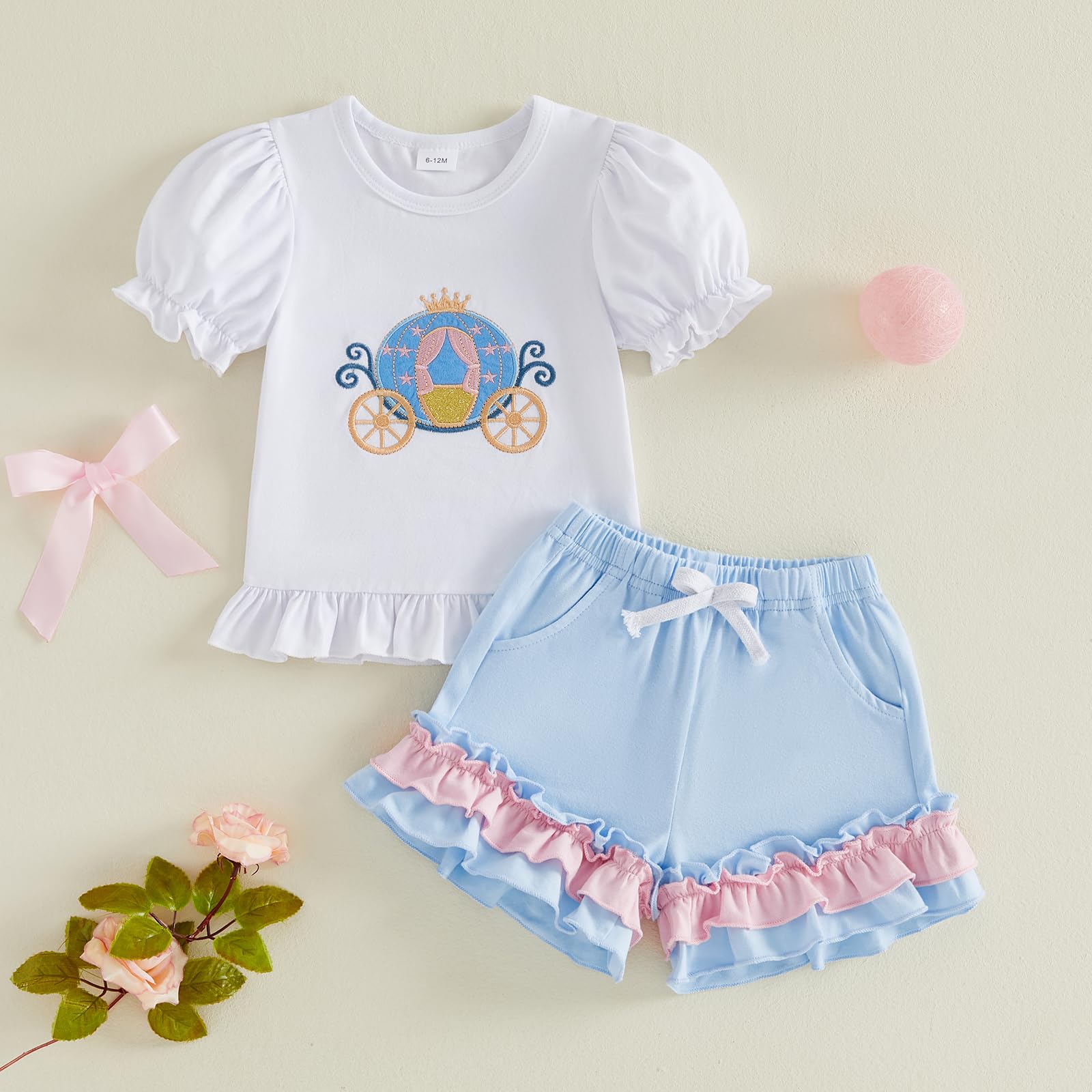 Toddler Baby Girl Summer Clothes Bow Castle T-Shirt Top Plaid Gingham Ruffle Shorts Set Infant Cake Smash Outfit